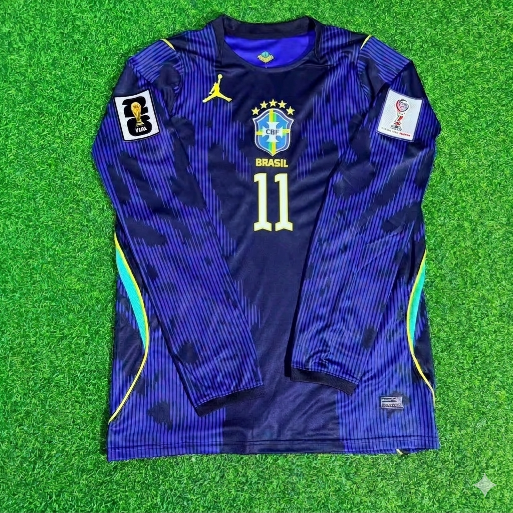 Lucas Paquetá 11# Brasilien 2026 WM Langarm Blau Auswärtstrikot
