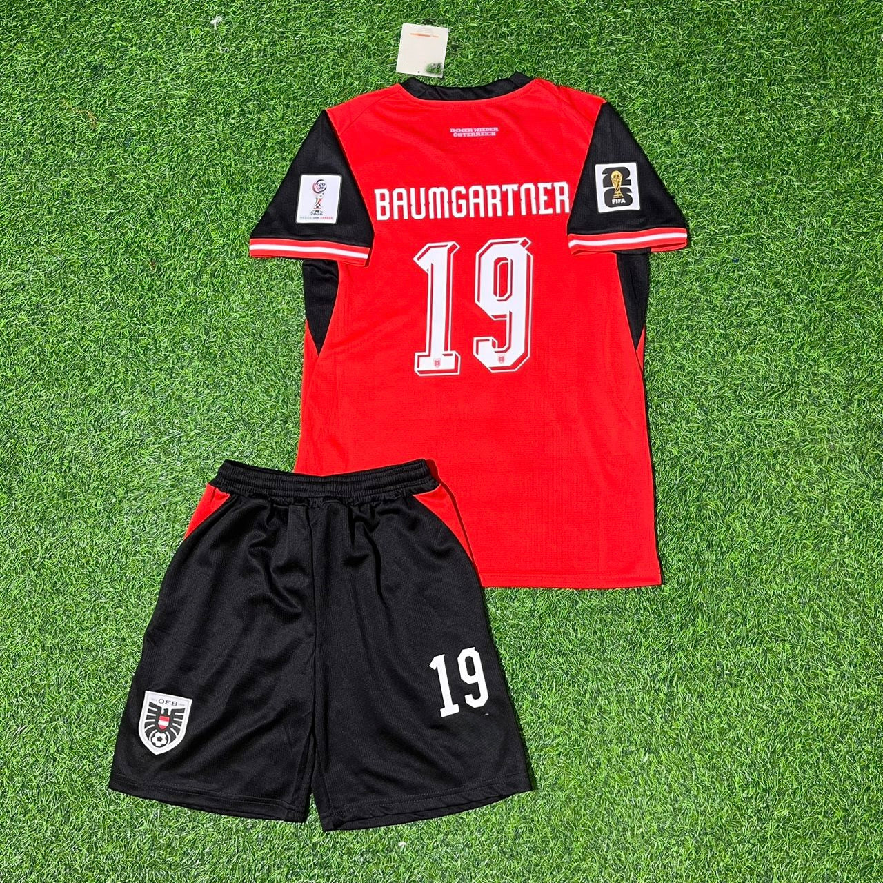 Christoph Baumgartner 19 Autriche 2026 Maillot de football rétro pour enfants de la Coupe du Monde