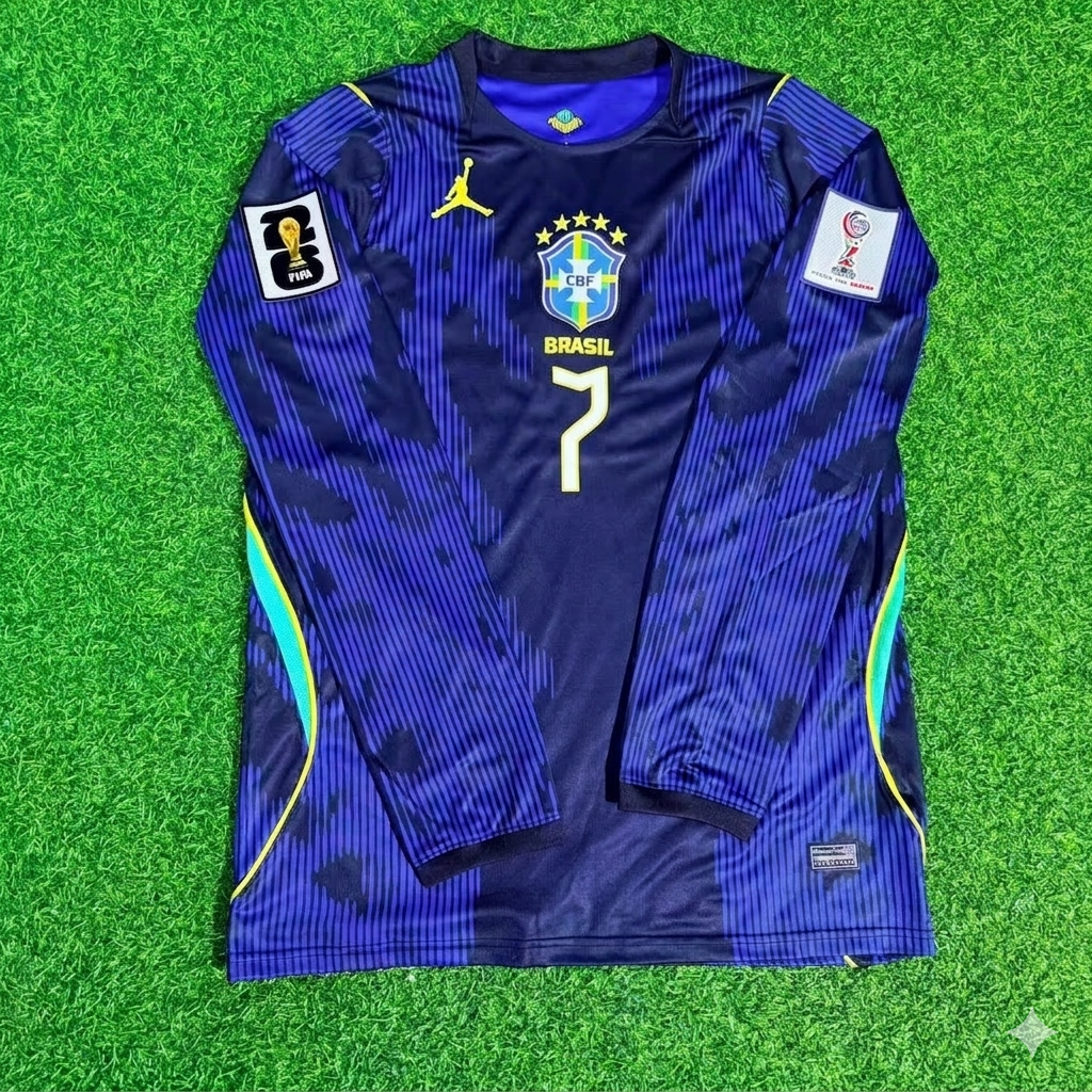 Vinicius Júnior 7# Brasilien 2026 WM Ärmel Blau Auswärtstrikot