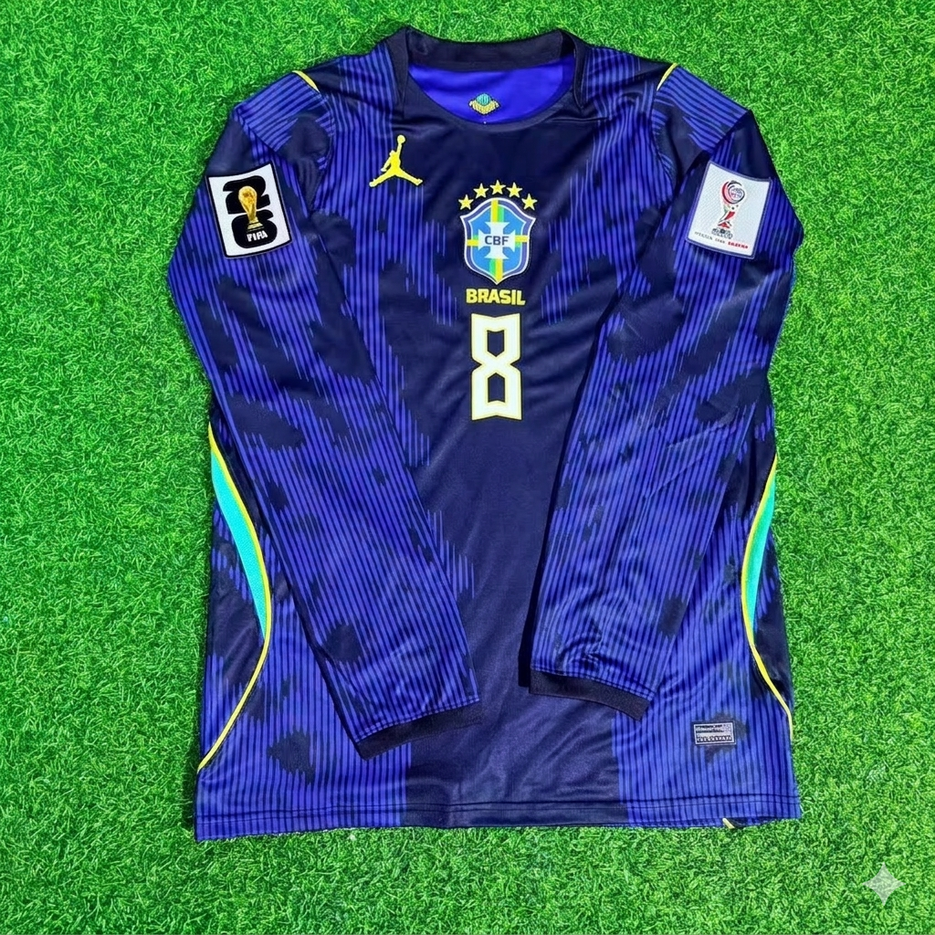 Bruno Guimarães 8# Brasilien WM 2026 Ärmel Blau Auswärtstrikot