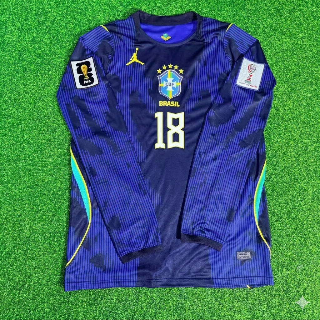 Andrey Santos 18# Brasilien 2026 WM Langarm Auswärtstrikot Blau