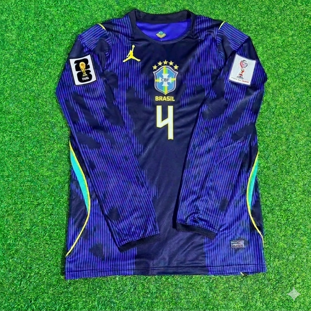Marquinhos 4# Brasilien 2026 WM Langarm Blaues Auswärtstrikot