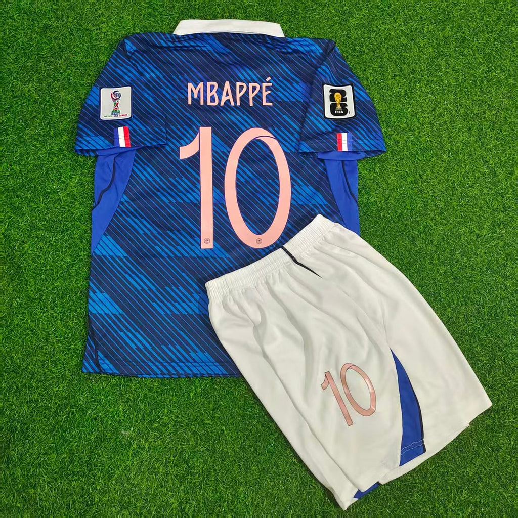 Kylian Mbappé France Coupe du Monde 2026 Maillot de football bleu pour enfant