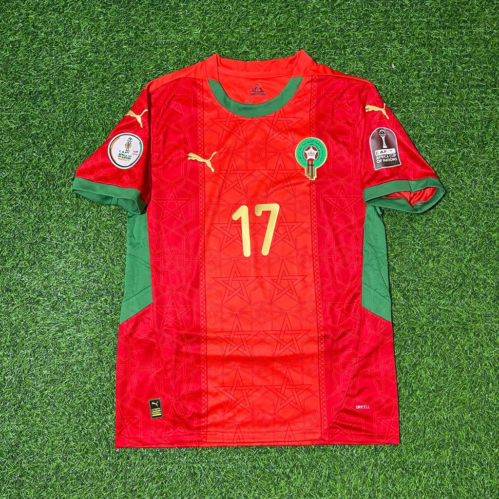 Maillot de football rouge de la nouvelle saison d'Ez Abde Ezzalzouli (Maroc, CAN 2025)