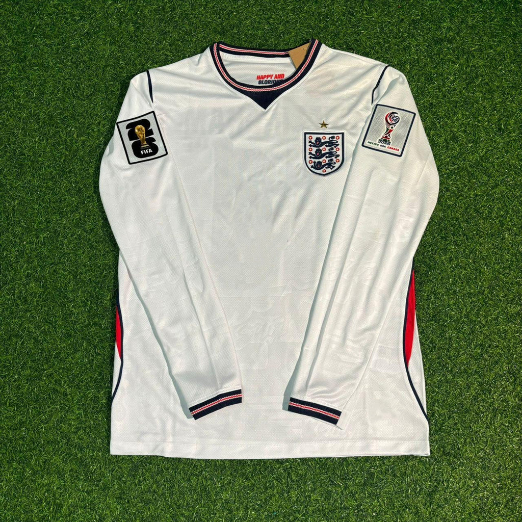 Declan Rice #4 Angleterre Maillot Domicile Coupe du Monde 2026 Blanc Manches Longues