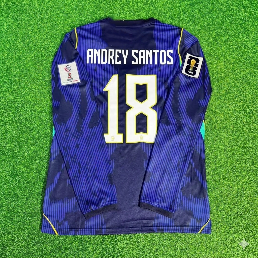 Andrey Santos 18# Brasilien 2026 WM Langarm Auswärtstrikot Blau