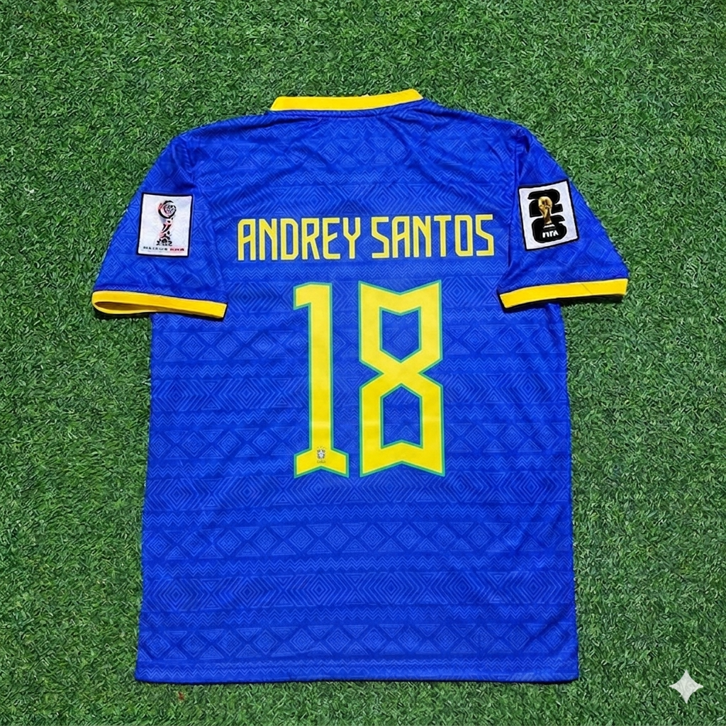 Andrey Santos 18 – Brasilien WM 2026 blaues neues Saison-Fußballtrikot