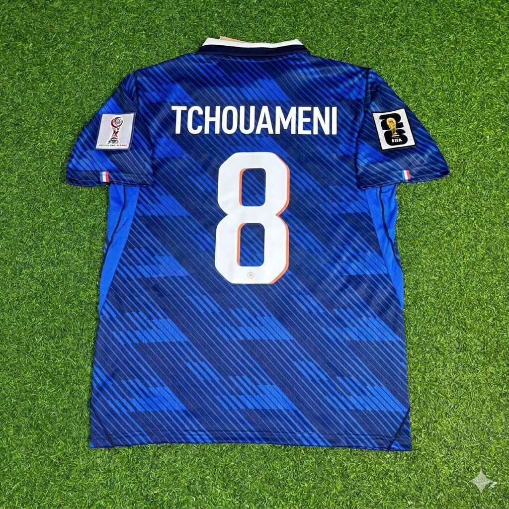 Blaues Fußballtrikot von Aurélien Tchouaméni 8 – Frankreich, Heimtrikot für die Weltmeisterschaft 2026