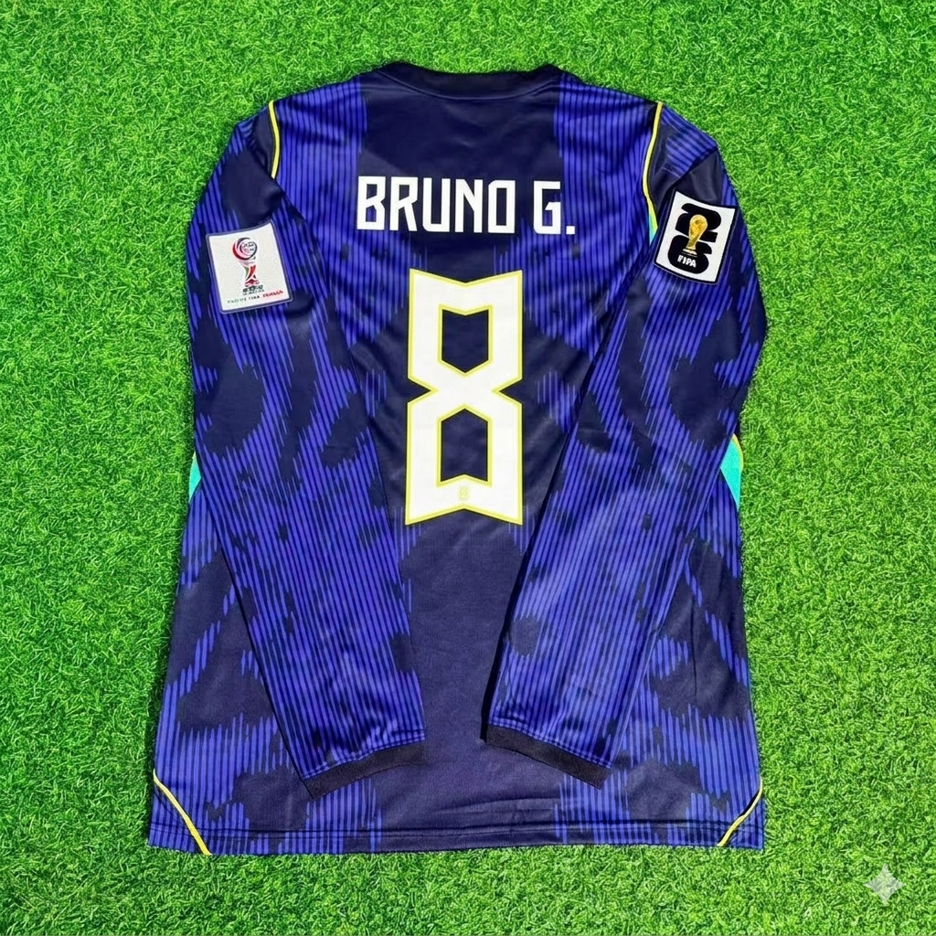 Bruno Guimarães 8# Brasilien WM 2026 Ärmel Blau Auswärtstrikot