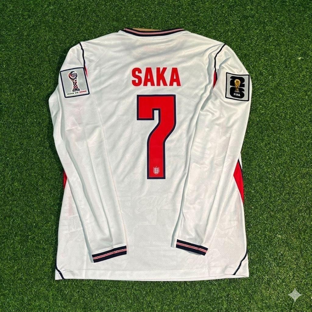 Bukayo Saka #7 England WM 2026 Heimtrikot Langarm Weiß