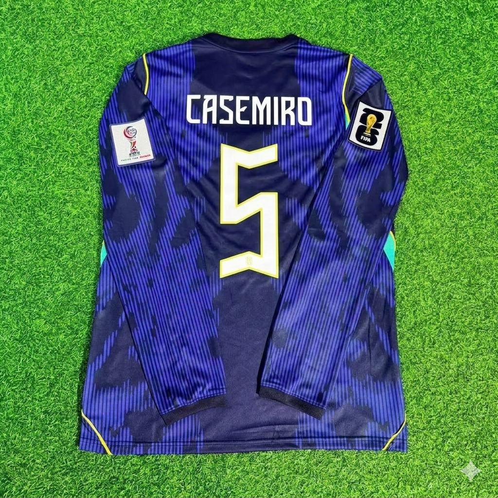 Casemiro 5# Brasilien WM 2026 Auswärtstrikot mit Ärmel Blau