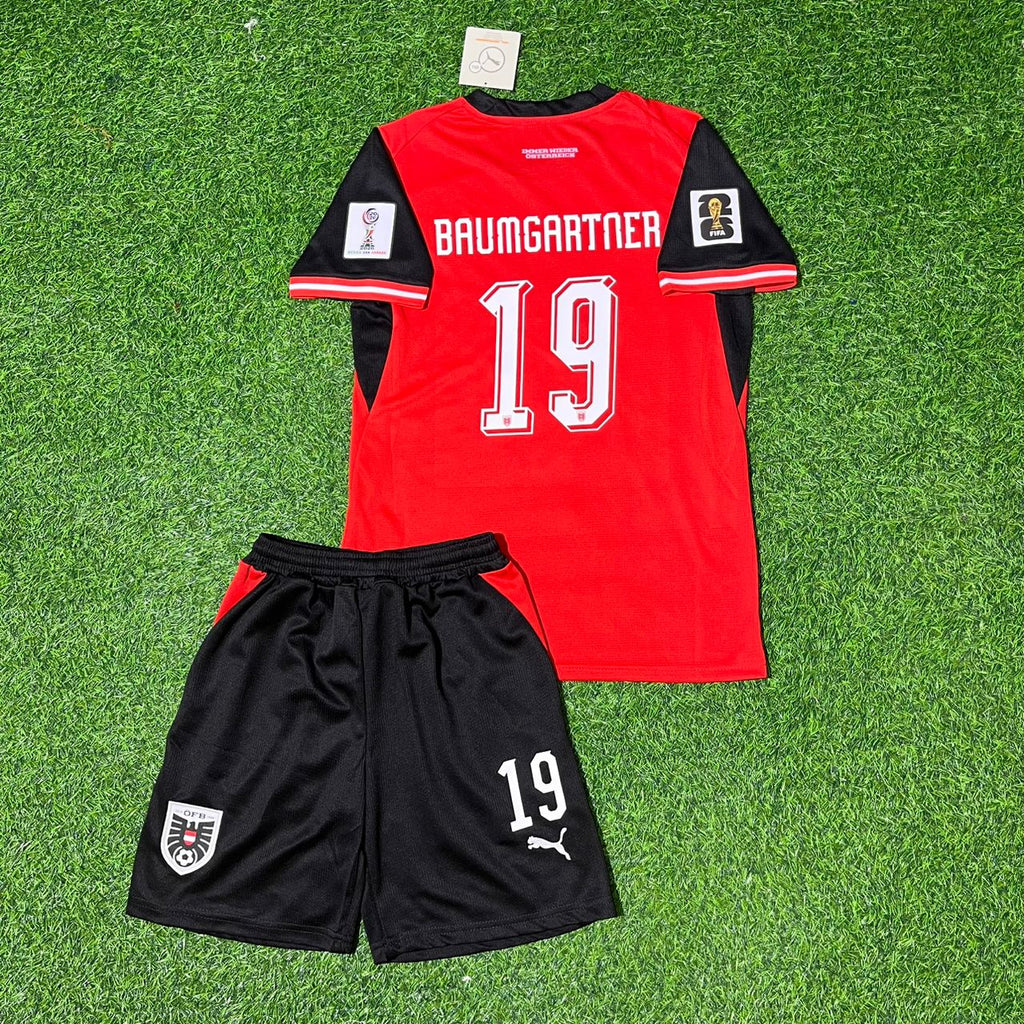 Christoph Baumgartner 19 Autriche 2026 Maillot de football rétro pour enfants de la Coupe du Monde