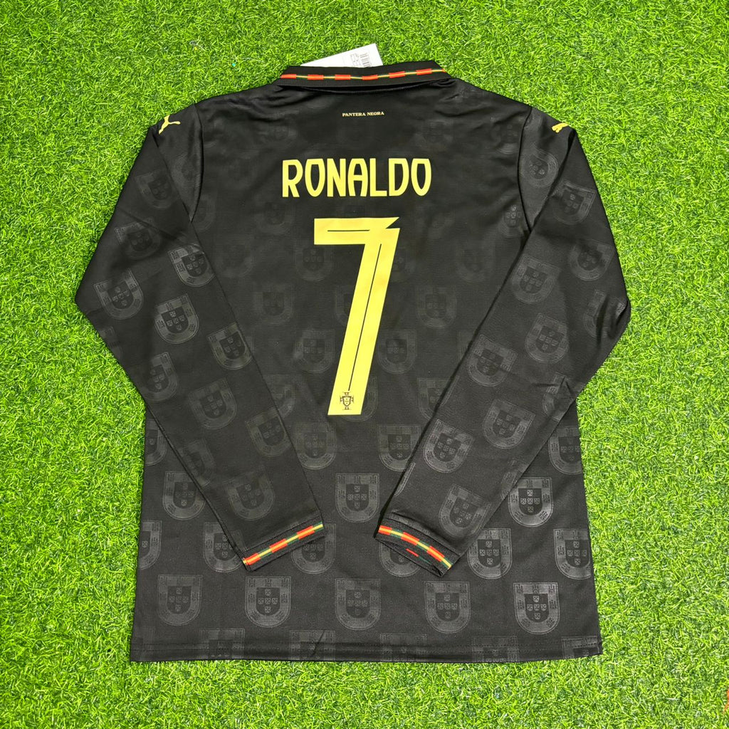Cristiano Ronaldo Portugal 2026 Neues Saison Schwarzes Langarm-Fußballtrikot