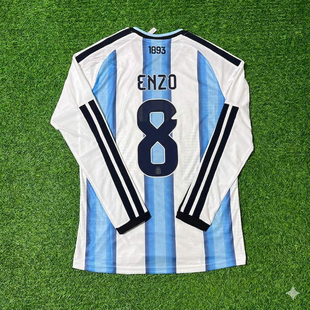 Enzo Fernández #8 Argentine Coupe du Monde 2026 Ensemble Maillot Manches Longues