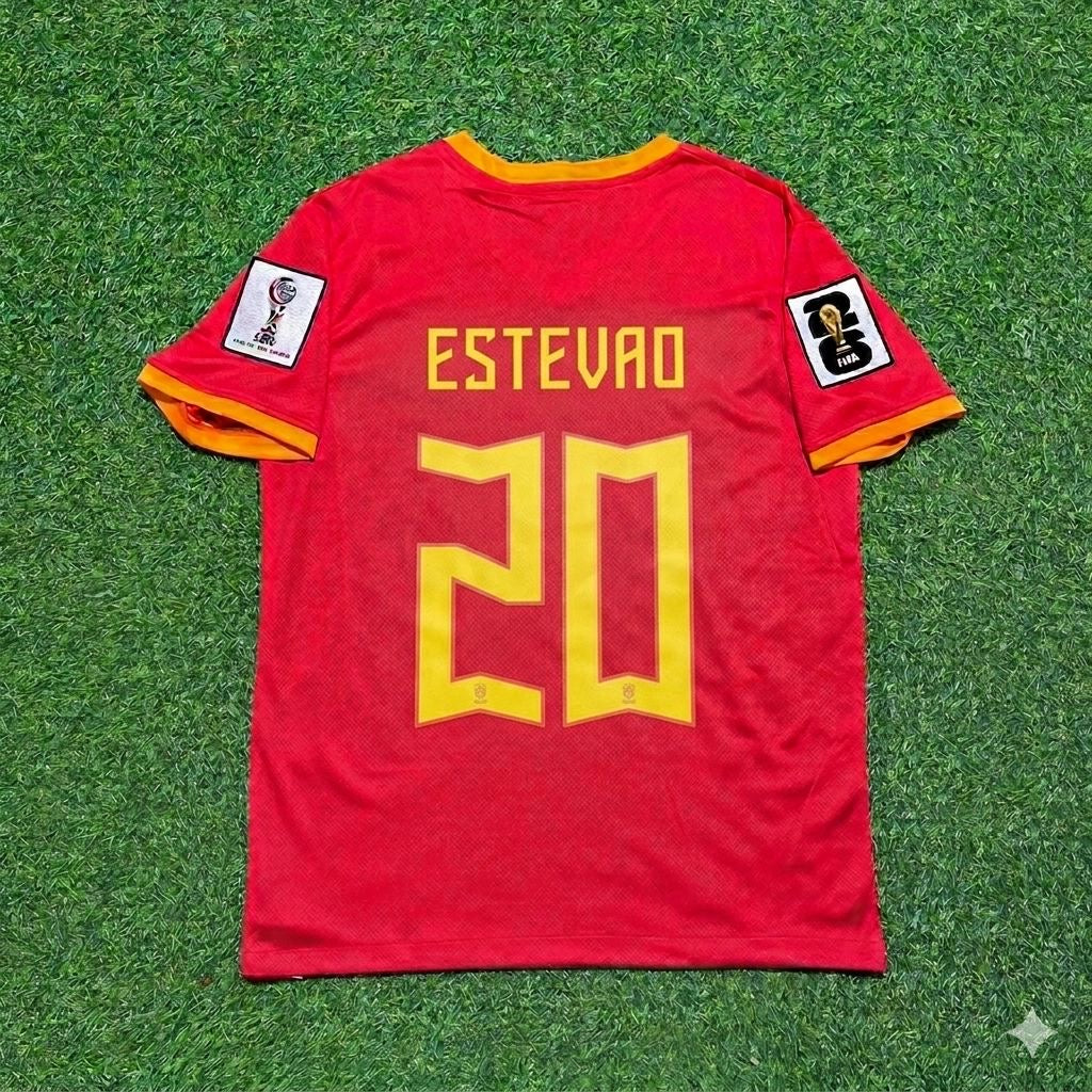 Estêvão Willian 20# Brazilien WM 2026 Rotes Auswärtstrikot