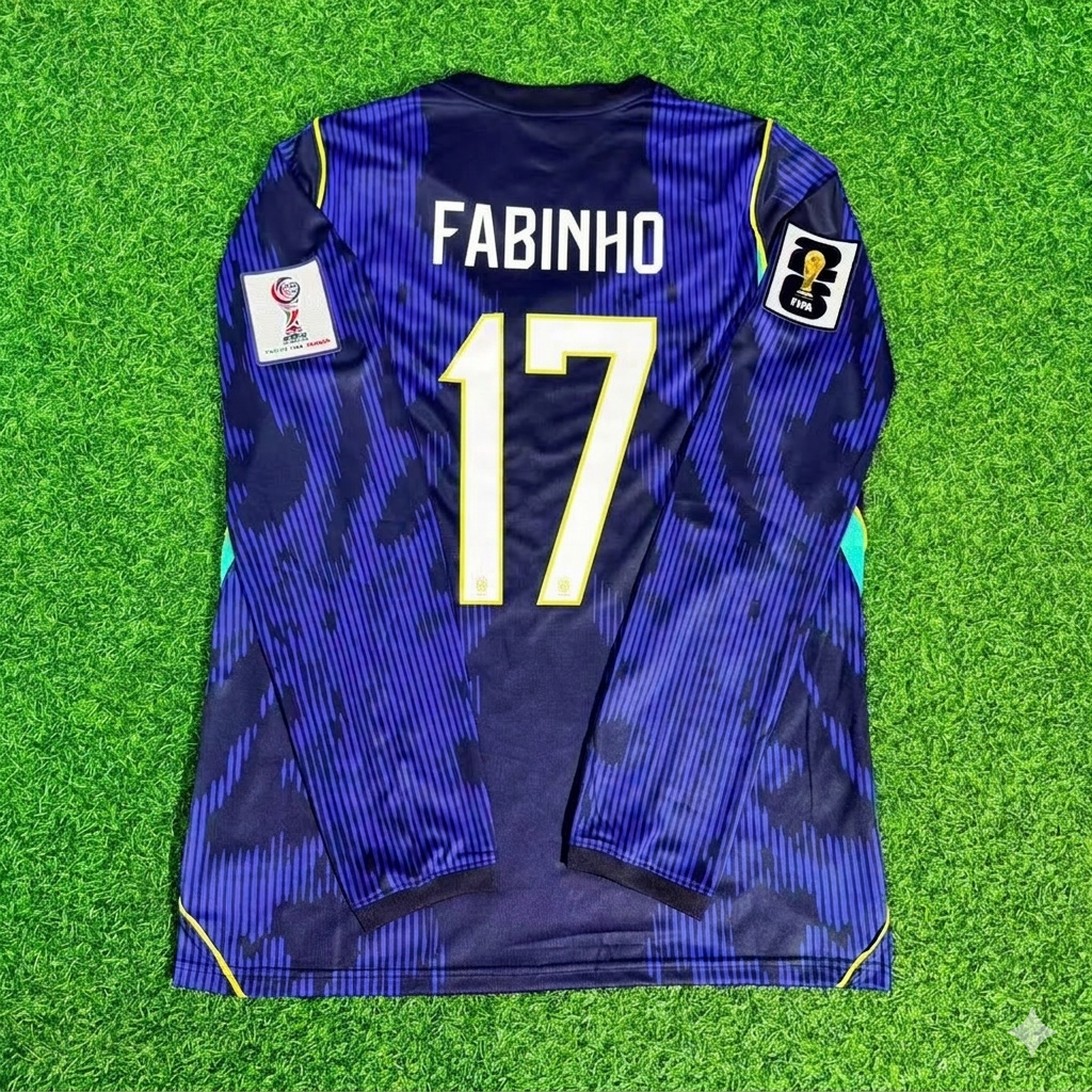 Fabinho 17# Brasilien WM 2026 Ärmel Blau Auswärtstrikot