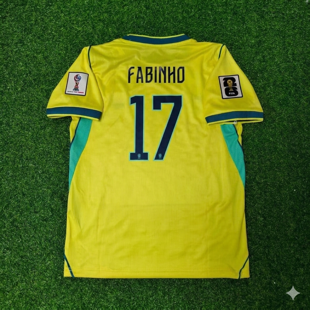 Maillot de foot domicile jaune Fabinho #17 Brésil Coupe du Monde 2026