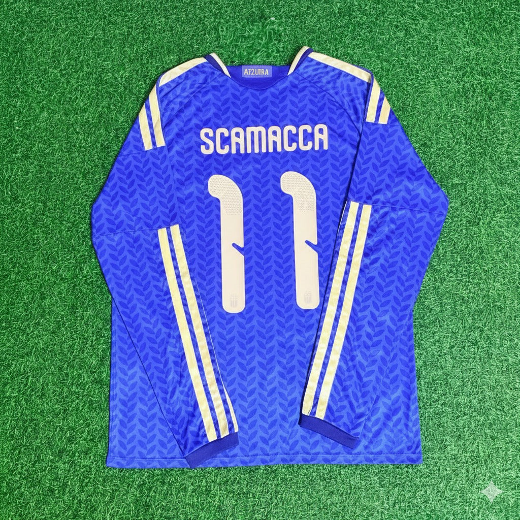 Gianluca Scamacca 11 – Italien 2026 WM-Fußballtrikot mit langen Ärmeln