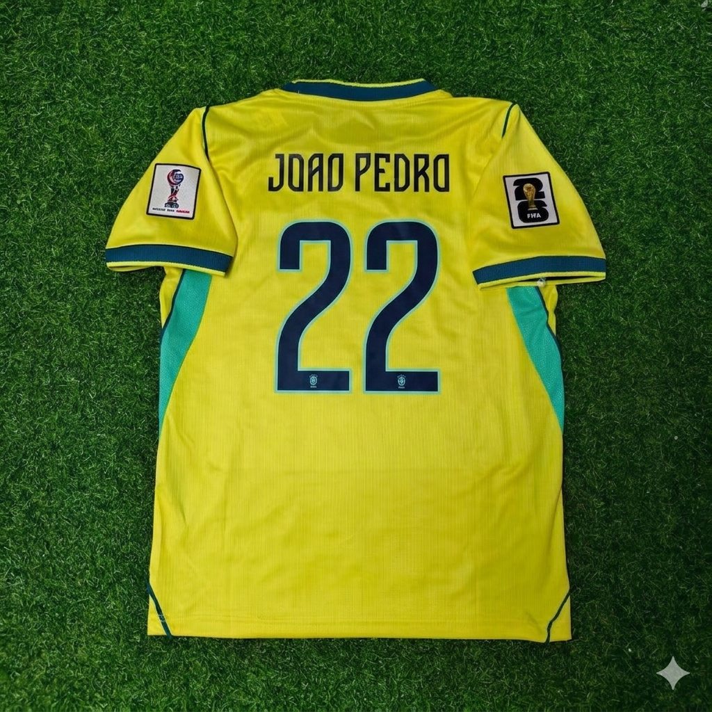 Maillot de football domicile jaune João Pedro #22 Brésil Coupe du Monde 2026