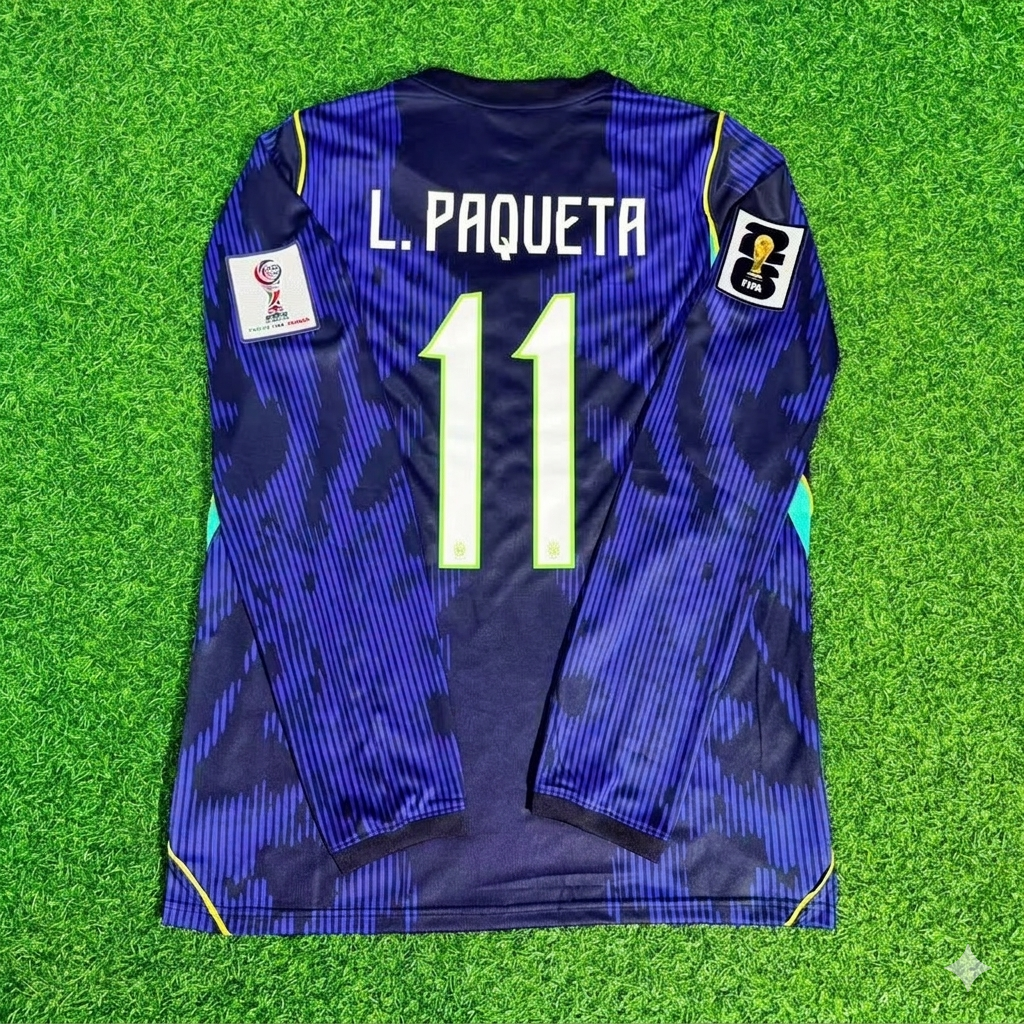 Lucas Paquetá 11# Brasilien 2026 WM Langarm Blau Auswärtstrikot