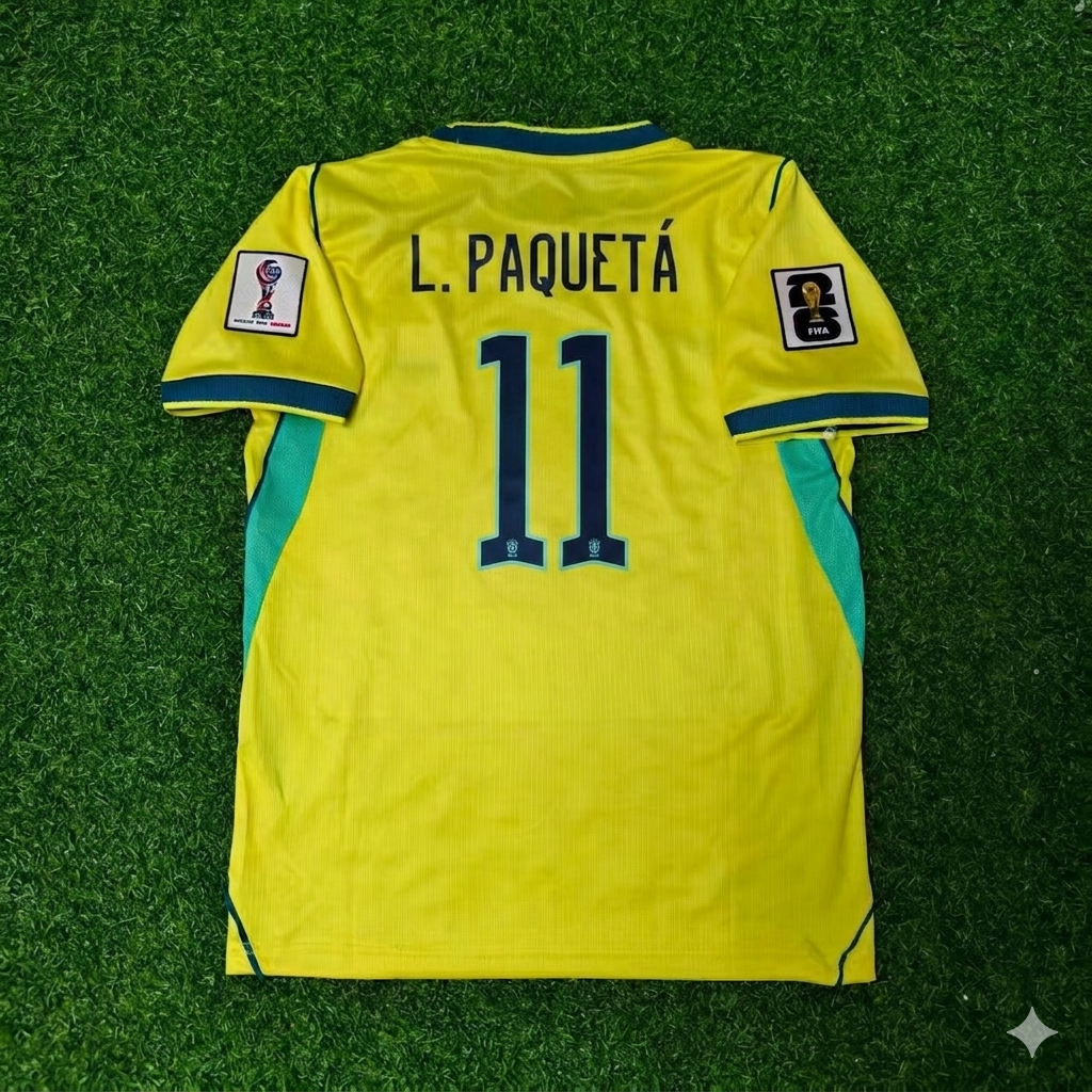 Maillot de Foot Domicile Jaune Lucas Paquetá #11 Brésil Coupe du Monde 2026