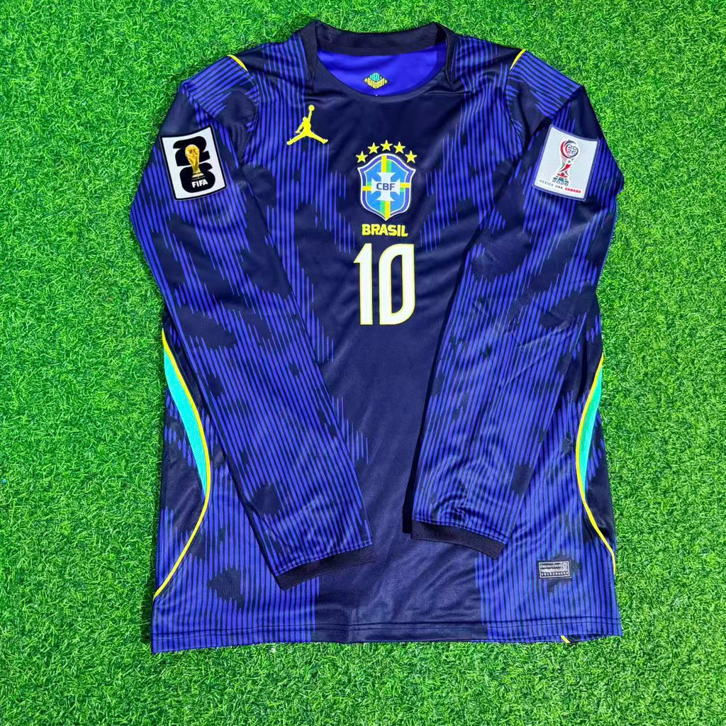 Neymar Jr. #10 Brasilien 2026 Weltmeisterschaft Langarm-Auswärtstrikot Blau