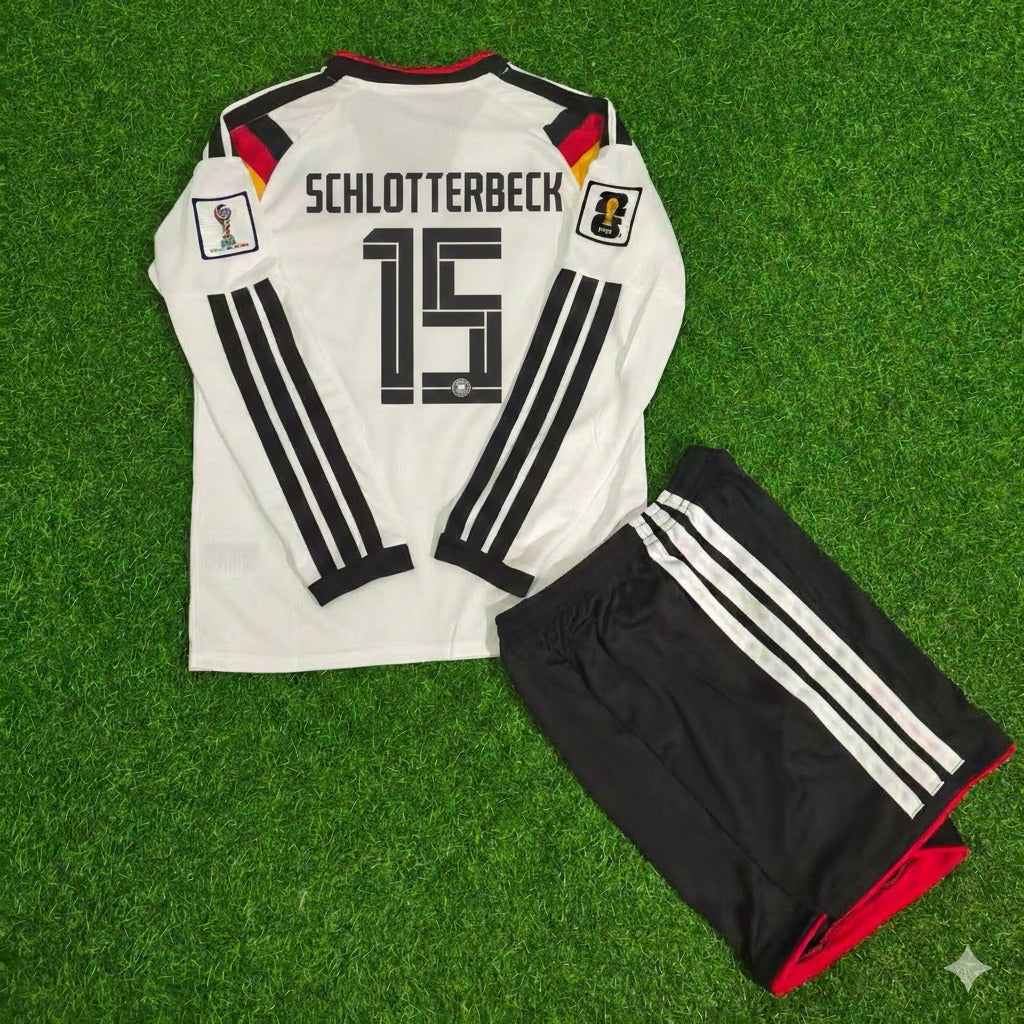 Maillot de football domicile manches longues enfant Coupe du Monde 2026 Nico Schlotterbeck 15 – Allemagne