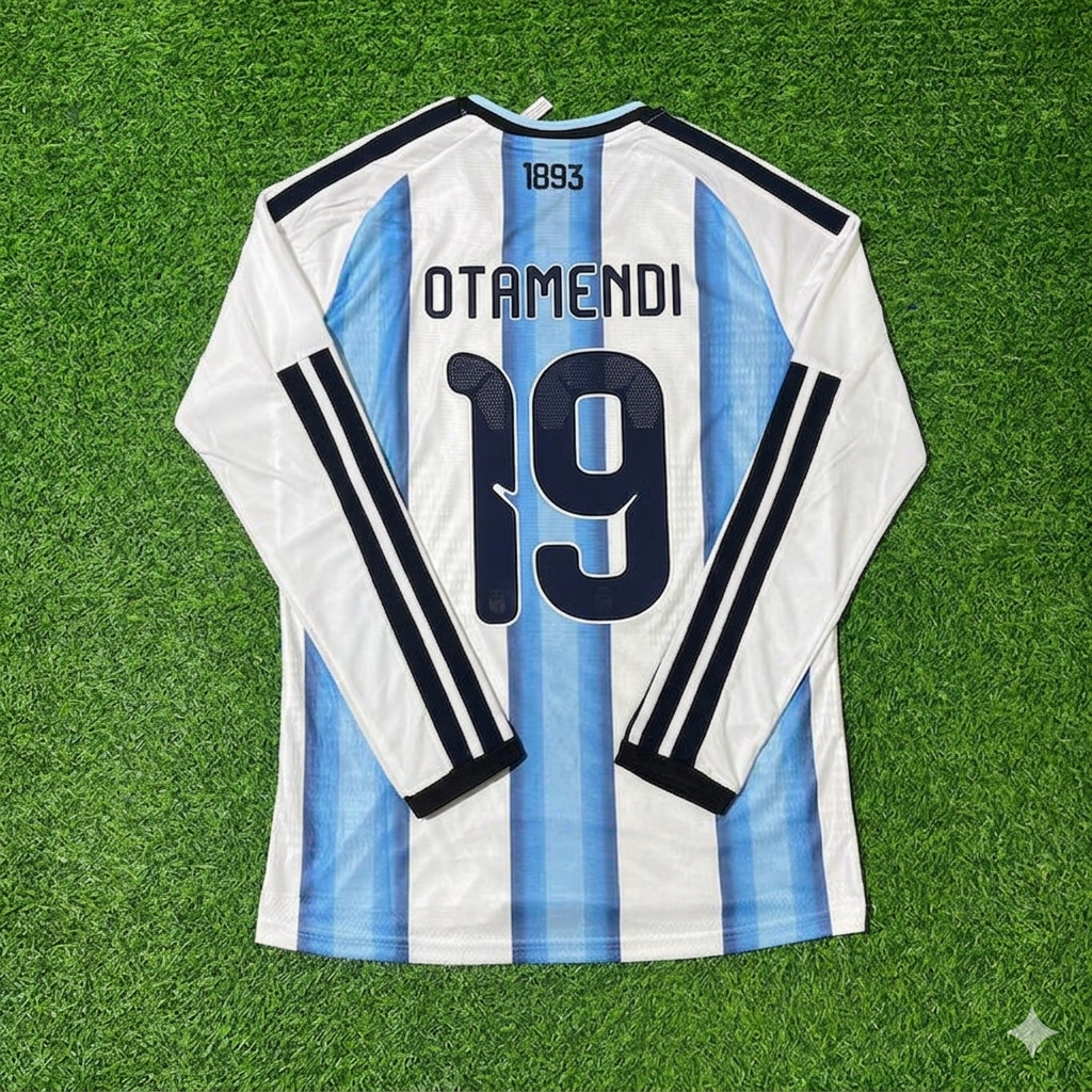 Ensemble Maillot de Foot à Manches Longues Nicolás Otamendi #19 Argentine Coupe du Monde 2026