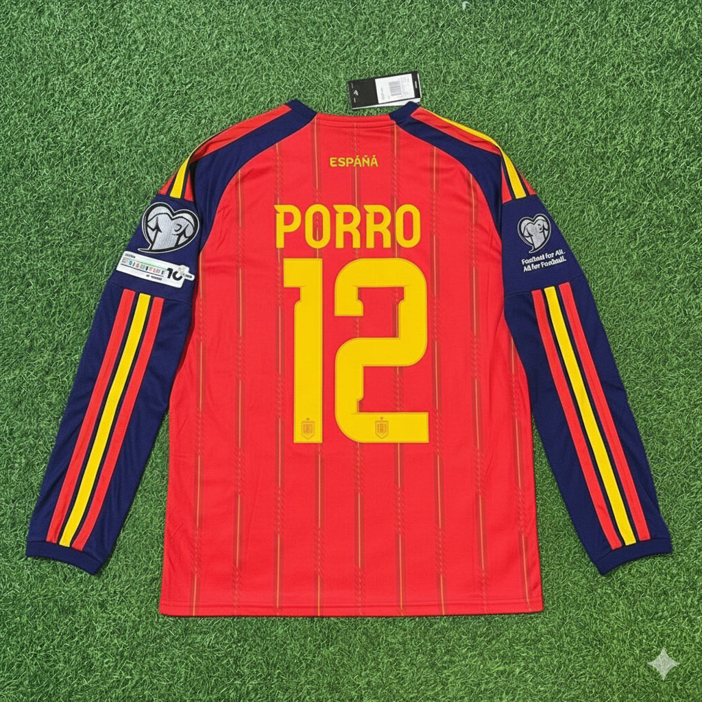 Pedro Porro Espagne 2026 Maillot Domicile Coupe du Monde Manches Longues