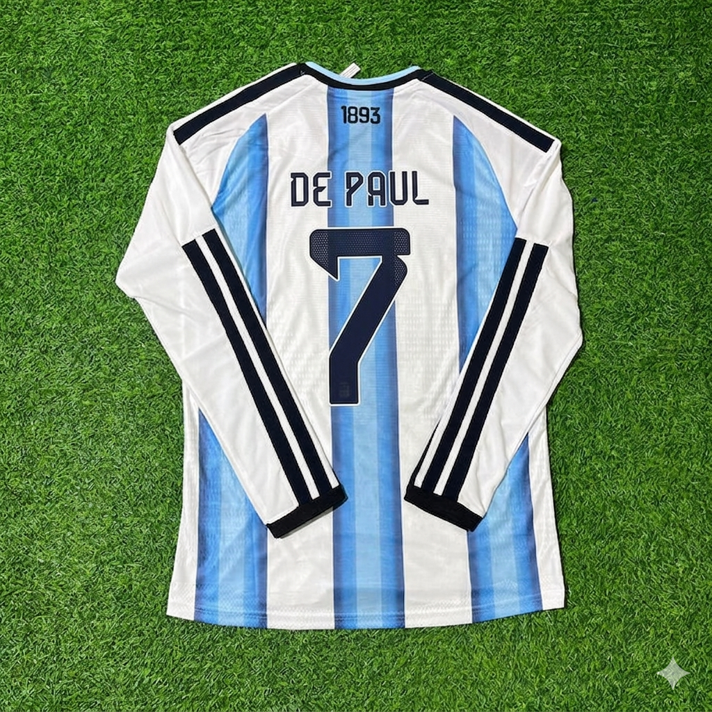 Ensemble maillot de football à manches longues Rodrigo de Paul #7 Argentine Coupe du Monde 2026