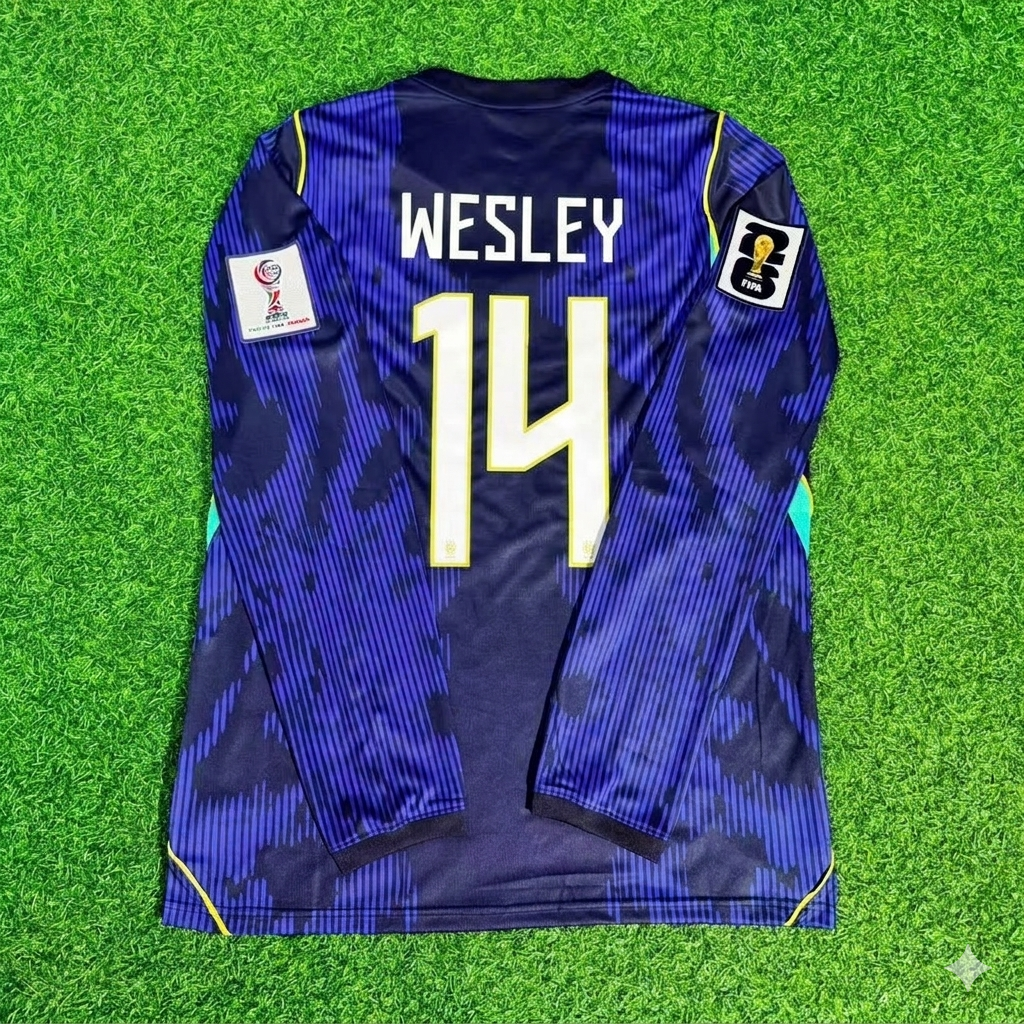 Wesley 14# Brasilien 2026 WM Ärmel Blau Auswärtstrikot