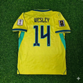 Maillot de football domicile jaune Wesley #14 Brésil Coupe du Monde 2026