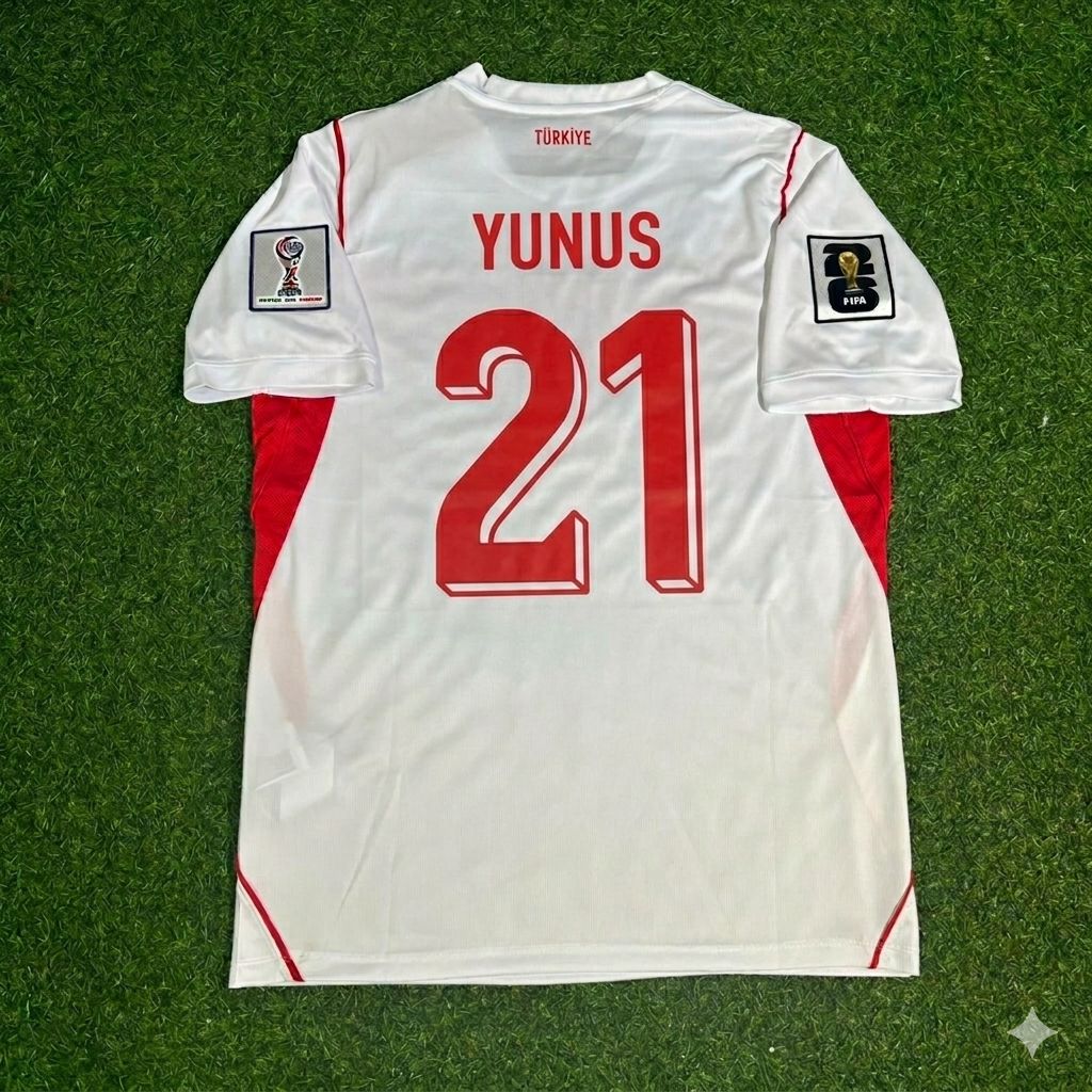 Yunus Akgün #21 Turquie – Coupe du Monde 2026 – Maillot Extérieur Blanc