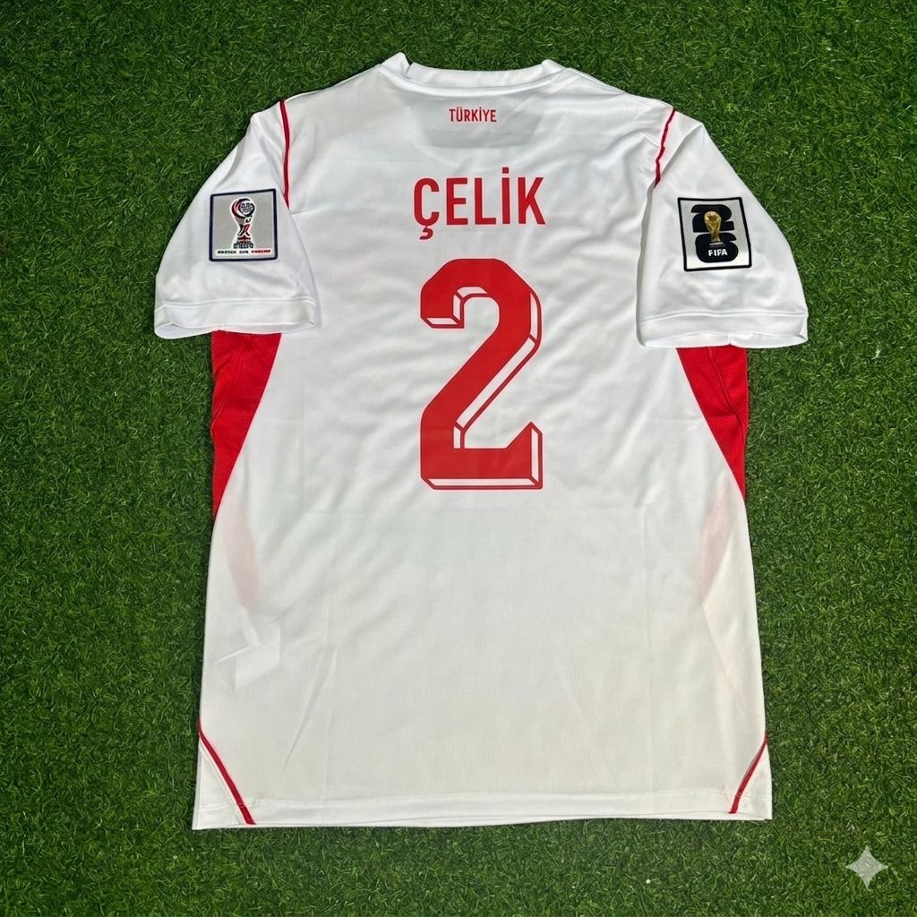 Zeki Çelik #2 Turquie Turquie - Coupe du Monde 2026 - Extérieur Blanc - Maillot - Maillot